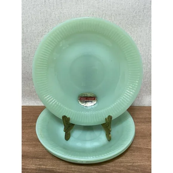 Jadeite Fire King Jane Ray Saucer Set Oven Ware Jadite USA Set Of 3 - Picture 2 of 7